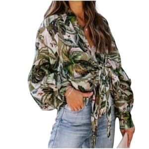 Z&L x Vici Stay Palm Convertible Palm Leaf Kimono Blouse OS